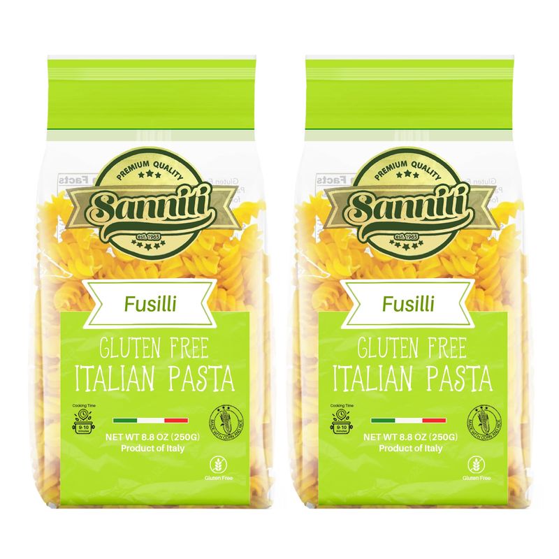 Sanniti Italian Gluten Free European-Kosher Vegan GMO-Free Pasta Made with Corn and Rice imported from Italy, 8.8 oz (Pack of 2) (Fusilli)