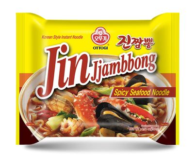OTTOGI Jin Jjamppong, Korean Style Spicy Seafood Ramen Instant Noodle, 4 Pack x 4.58oz