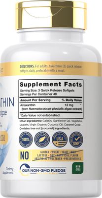 Carlyle Astaxanthin 12mg | 120 Softgels | Supplement from Microalgae | with Coconut Oil | Non-GMO &amp; Gluten Free