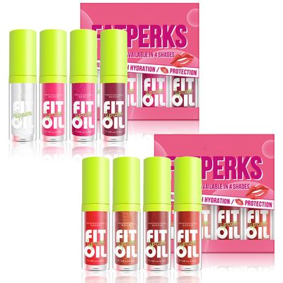 8 Colors Moisturizing Lip Oil Set, Big Brush Head Hydrating Lip Glow Oil, Shiny Moisturizing Lip Gloss, Nourishing &amp; Non-Sticky Long Lasting Fresh Transparent Tinted Plumping Lip Oil- Set AB