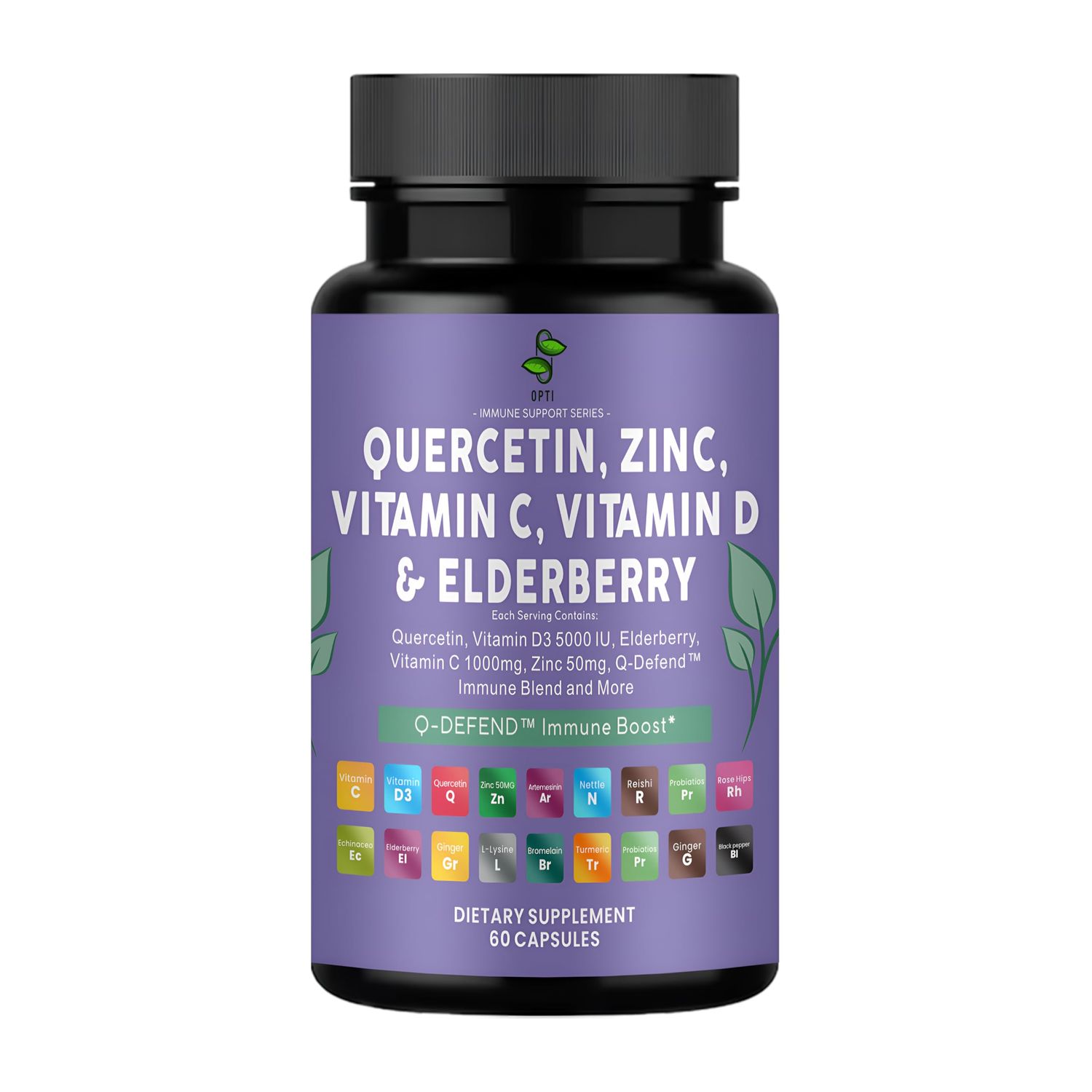 OPTI 60 Capsules | Immune Support Formula with Quercetin, Zinc, Vitamin C, Vitamin D &amp; Elderberry