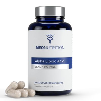 Meo Nutrition Alpha Lipoic Acid 650mg - 60 Capsules | Non-GMO, Gluten-Free, GMP Certified | Supports Antioxidant Health &amp; Metabolic Wellness | Made in USA