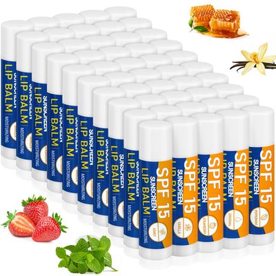 Dimsile 50 Pcs Sunscreen Lip Balms Bulk Spf 30 Lip Balms Sticks with Sunscreen Teacher Nurse Volunteer Employee Appreciation Gifts Bulk Staff Team End of Year Coworkers Gifts for Women Men