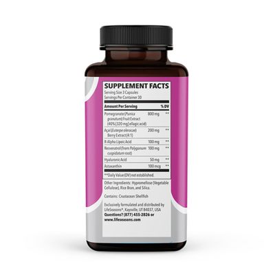 LifeSeasons Ageless Skincare - Anti Aging Supplement - Antioxidant Support - Moisturizes &amp; Nourishes Skin - Acai Berry Astaxanthin Resveratrol R-Alpha Lipoic Acid &amp; Pomegranate Extract - 90 Capsules