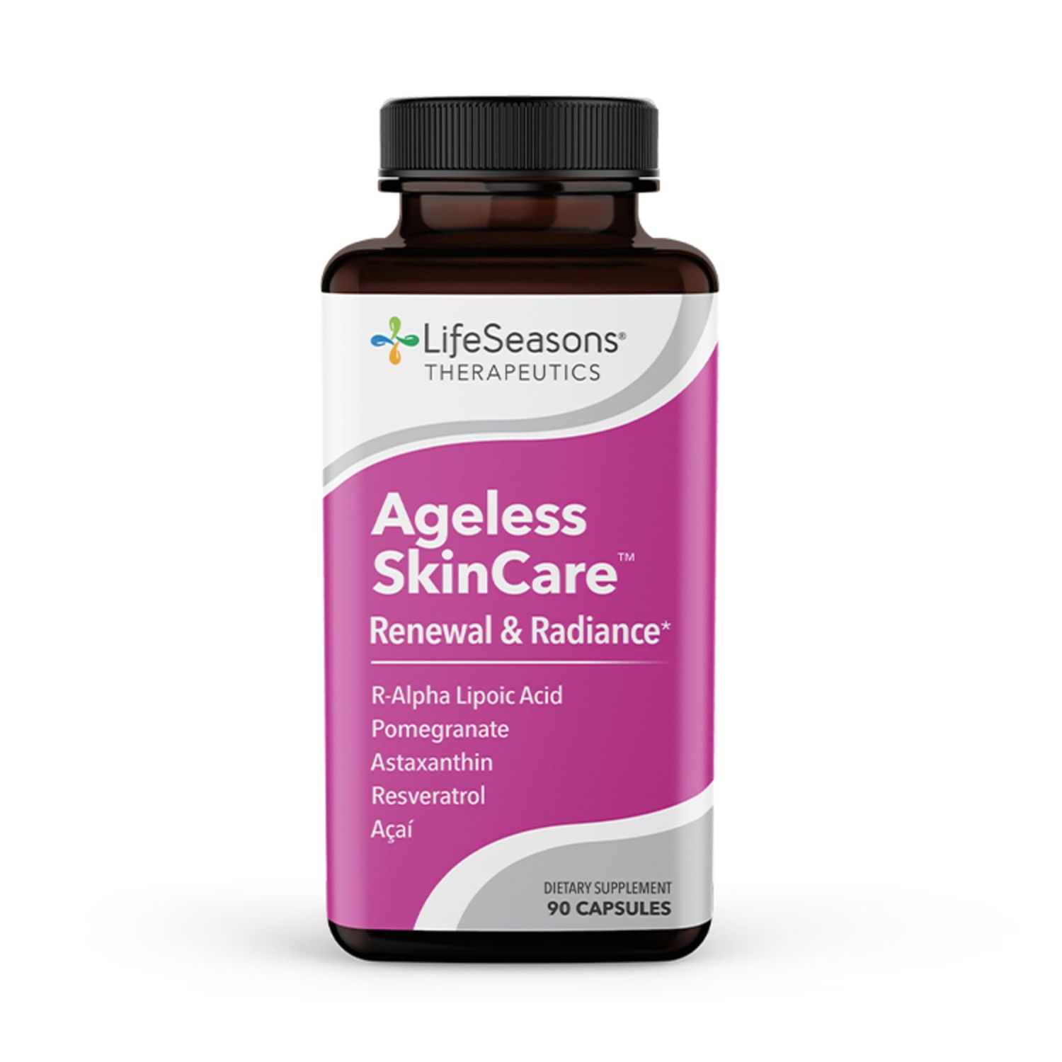 LifeSeasons Ageless Skincare - Anti Aging Supplement - Antioxidant Support - Moisturizes &amp; Nourishes Skin - Acai Berry Astaxanthin Resveratrol R-Alpha Lipoic Acid &amp; Pomegranate Extract - 90 Capsules