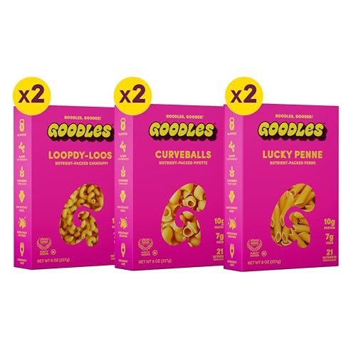 GOODLES Pasta Variety Pack 6 Pack, 8oz - 10g Protein, 7g Fiber with Prebiotics, 21 Plant-Based Nutrients | Kosher | Clean Label Certified