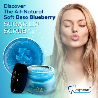 SoftBeso by AlignerOff Sugar Lip Scrub - Blueberry Lip Exfoliator & Moisturizer for Dry, Chapped Lips - Hydrating Sugar Scrub for Smooth Lips - For Men & Women - Ideal for Gifting