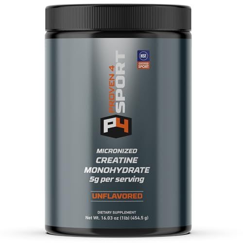 Proven4 Creatine Monohydrate Micronized Powder - NSF Certified for Sport Supports Muscle Strength, Performance &amp; Recovery from Exercise, Unflavored 16 Oz - 90 Servings