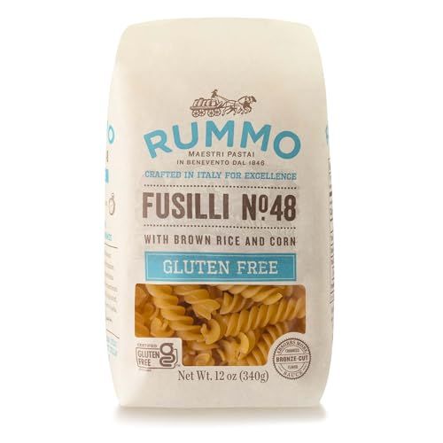 Rummo Gluten Free Fusilli N.48 - Gluten Free Fusilli Pasta Noodles, Made with Brown Rice &amp; Corn, Pasta from Italy - 12 Ounce (Pack of 5)