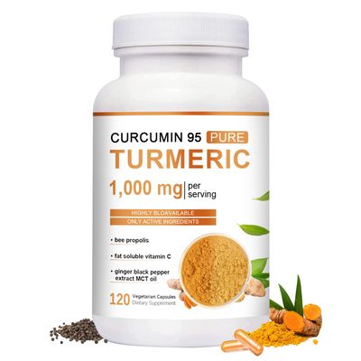 Turmeric Curcumin Supplement 1000mg, 95 Turmeric Complex Supplement with Black Pepper, and Ginger, Bee Propolis, for Better Absorption, Non-GMO, Gluten Free, 120 Count (1PC)