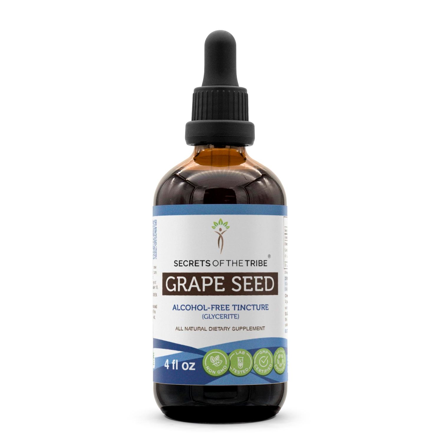 Secrets of the Tribe Grape Seed Tincture Alcohol-Free Extract, Grape (Vitis Vinifera) Dried Seed Tincture Supplement (4 FL OZ)