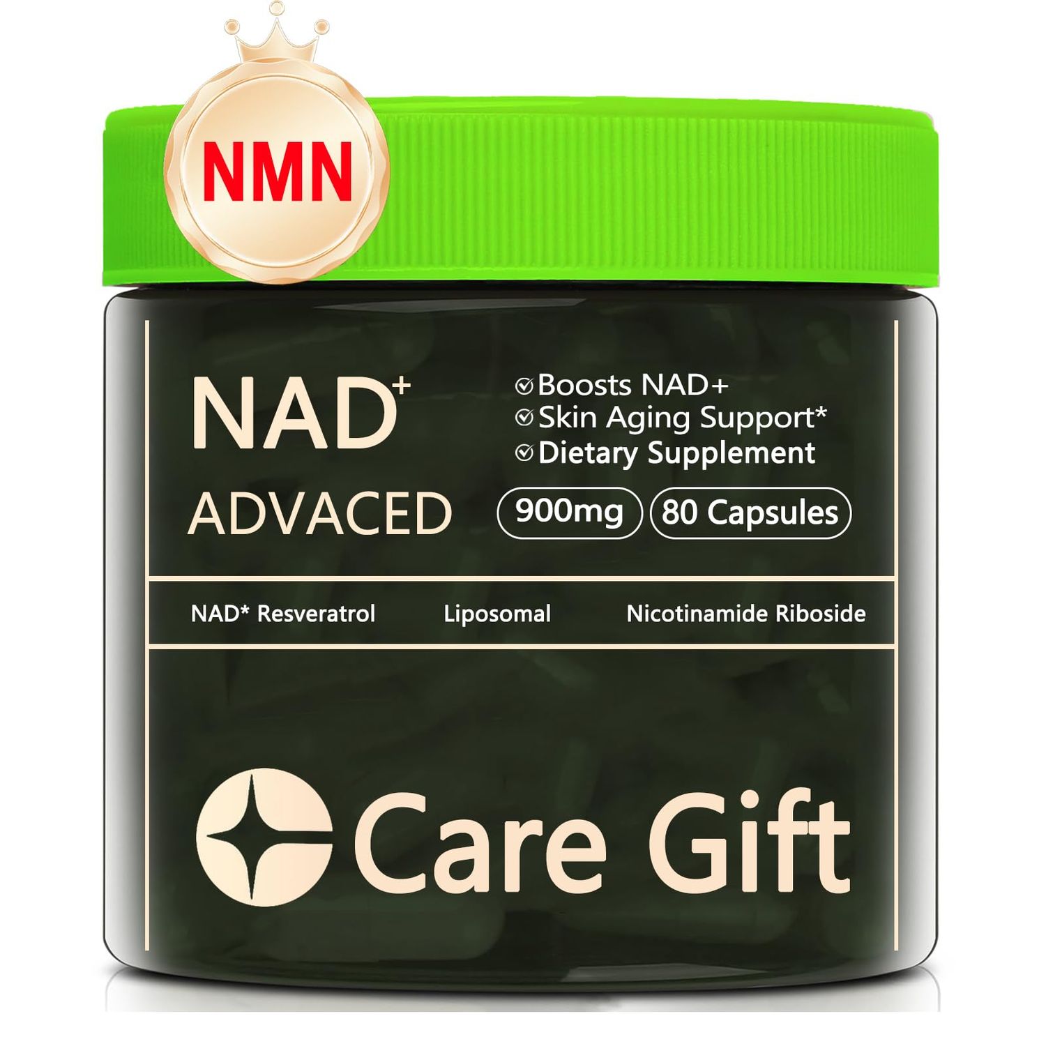 CARE GIFT NAD Supplement, NAD Nicotinamide Riboside Resveratrol 900mg - Liposomal NAD Supplements for Women &amp; Men,NMN Supplement Alternative for Energy, Focus, Anti-Aging (1 Pack)