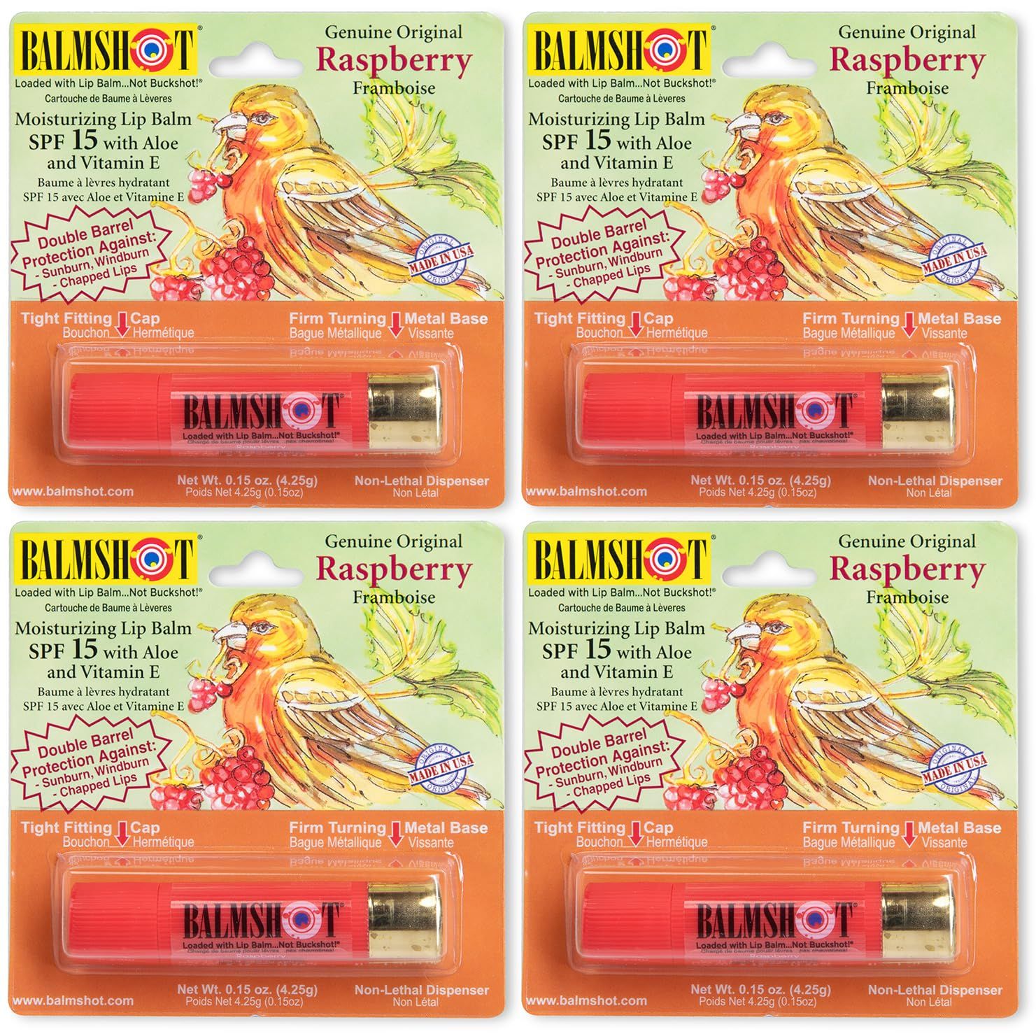 BALMSHOT Lip Balm 4 Pack (Raspberry)