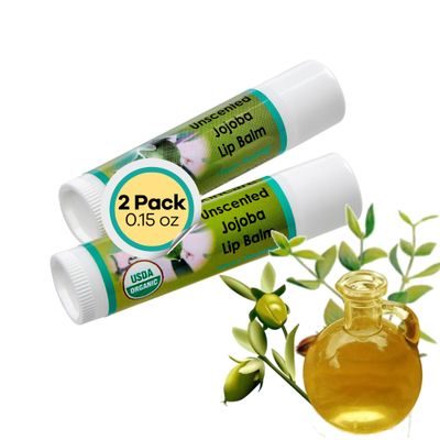 Desert Oasis Skincare Organic Lip Balm - 70 Jojoba Oil with Beeswax - No Fillers or Additives - Moisturizes Dry Lips - Unflavored, &amp; Travel-Ready - 2-Pack - 0.15 oz/4.6 gm - Unscented