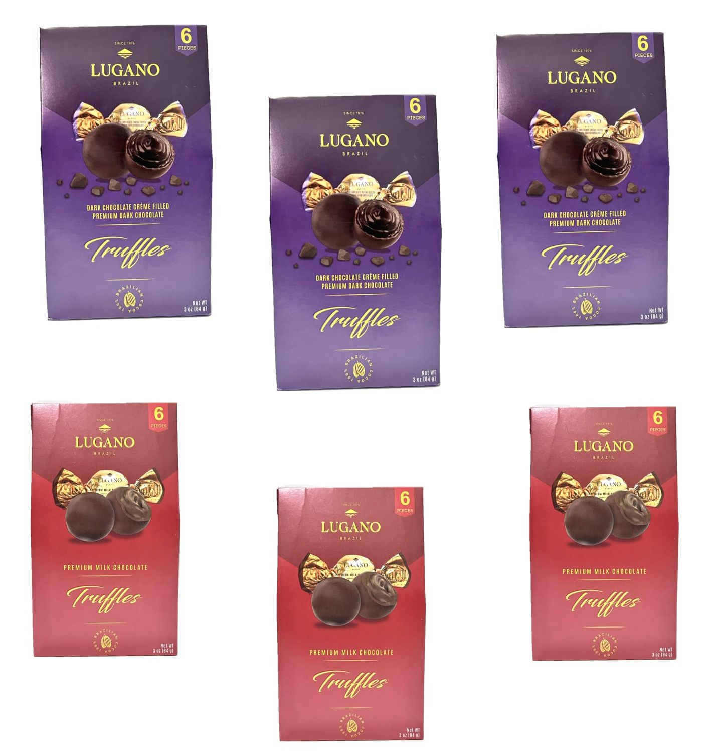 Lugano Premium Truffles Variety Pack of 6-3 Boxes of Each Flavor - Milk Chocolate and Dark Chocolate - Perfect for Everyone