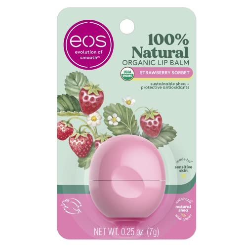 eos 100 Natural &amp; Organic Lip Balm- Strawberry Sorbet, All-Day Moisture, Dermatologist Recommended for Sensitive Skin, Lip Care Products, 0.25 oz