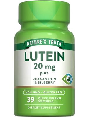 Nature&#39;s Truth Lutein and Zeaxanthin | 20 mg | 39 Softgels | with Bilberry | Non-GMO &amp; Gluten Free Supplement