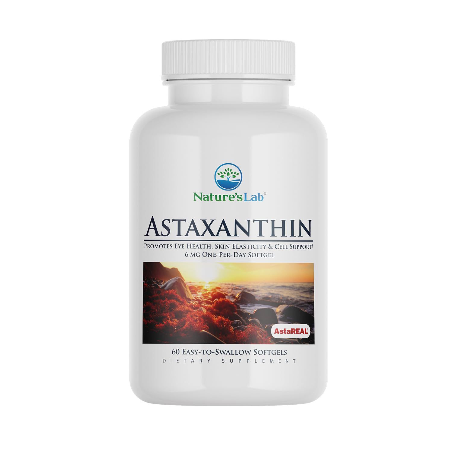 Nature&#39;s Lab AstaREAL Astaxanthin - 6mg of Potent Antioxidants - 60 Capsules (2 Month Supply)