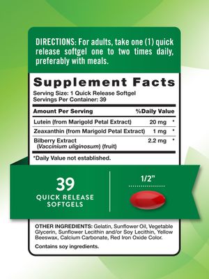 Nature's Truth Lutein and Zeaxanthin | 20 mg | 39 Softgels | with Bilberry | Non-GMO &amp; Gluten Free Supplement