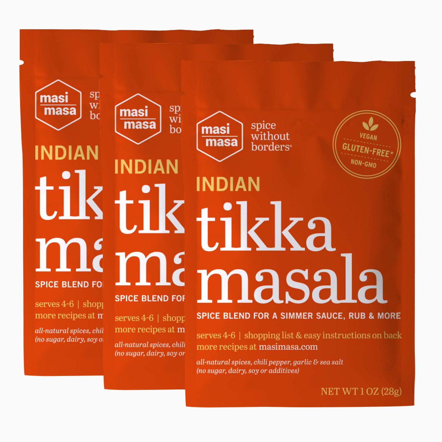 MASI MASA Indian Tikka Masala Spice Blend (3 pack), Curry Seasoning for Simmer Sauce, Marinade or Rub, 12 Spice Mix, Vegan, No Gluten, Soy, Dairy, or GMOs, for Chicken, Vegetables, Seafood
