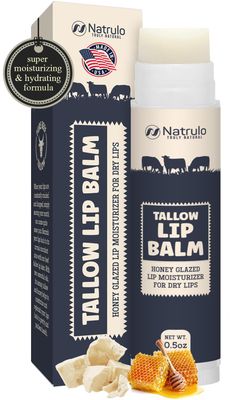 Beef Tallow Lip Balm - Natural Tallow Beeswax Chapstick - Hydrating Moisturizer Grass Fed Bison Tallow Balm Lip Care - Soothes Chapped, Dry Lips, Sensitive Skin - Long Lasting &amp; Vitamin Rich USA-Made