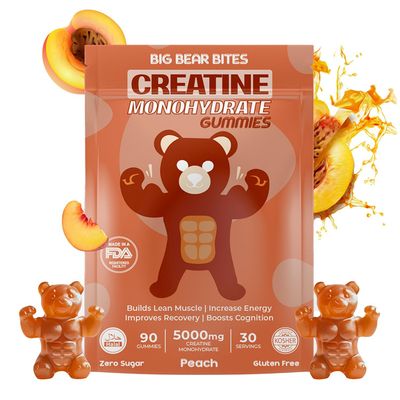 Creatine Monohydrate Gummies for Men &amp; Women | 5000mg of Creatine Gummies per Serving | Sugar Free Gummies, Gluten Free &amp; Halal | Pack of 90 Pre Workout Gummies for Muscle Recovery | Peach Flavor