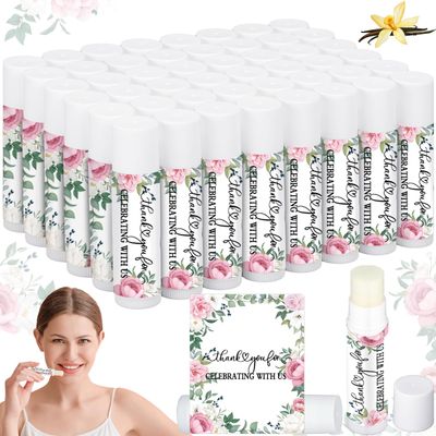 50 Pcs Pink Flowers Wedding Bridal Shower Gifts Bulk Floral Lip Balm Baby Shower Party Favors Thank You Appreciation Gifts for Women Tea Bachelorette Party