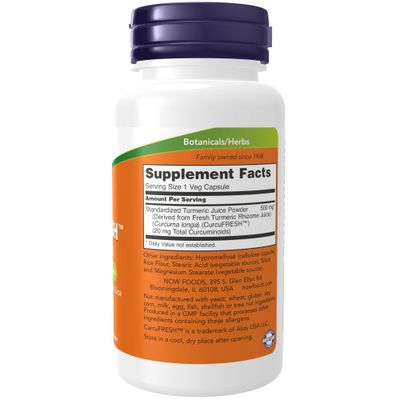 NOW Foods Supplements, CurcuFRESH Curcumin, Derived from Fresh Turmeric Juice, Curcumin Juice Complex, 60 Veg Capsules