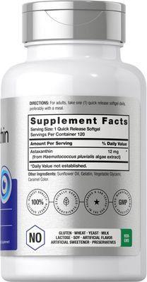 Horbach Astaxanthin Supplement | 12mg | 120 Softgels | Triple Strength | from Microalgae | Non-GMO &amp; Gluten Free
