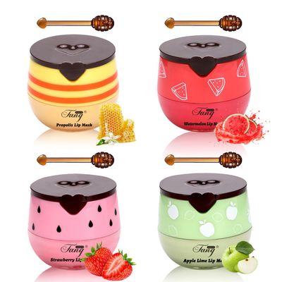 4 Pcs Bee Balm,Honey Strawberry Watermelon Bee Lip Balm Honey Pot,Moisturizing Lip Mask Overnight,Hydrate Repair Prevent Dry Cracked Lip Care (HoneyStrawberryWatermelonApple Lime)