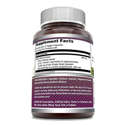Amazing Formulas Grapeseed Extract 16000mg Per Serving Veggie Capsules Supplement | 20:1 Extract | Non-GMO | Gluten Free | Made in USA (120 Count)