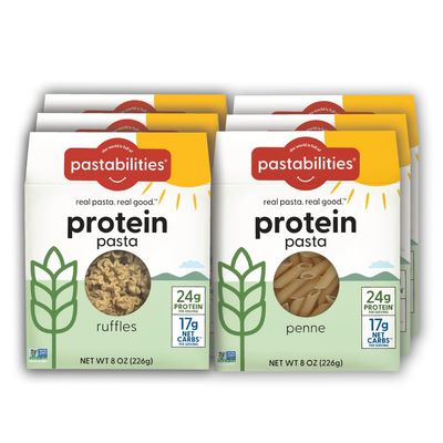 Pastabilities, Protein Pasta, Variety Pack (Penne &amp; Ruffles - 24g Protein &amp; Low Carb, 17g Net Carbs - High Protein, Delicious Taste &amp; Texture Non-GMO Plant-Based Pasta, Keto Friendly, Vegan (8 Ounc...