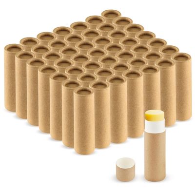 DMuuuDM 50 Pcs 0.3 oz Paperboard Lip Balm Tube,Empty Kraft Paper Chapstick Tube Holder,Push-Up Style Biodegradable Solid Perfume Lip Gloss Container for Lip Balm,Natural Compostable Container - Brown