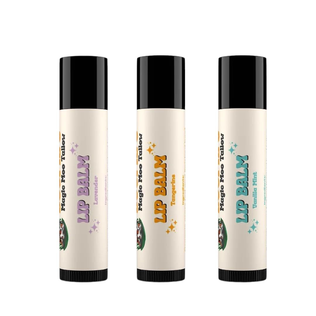 Magic Moo Tallow Lip Balm 3pk hydrating &amp; nourishing for dry &amp; cracked lips