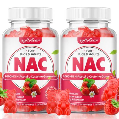 softbear 2 Pack NAC Gummies for Kids &amp; Adults, NAC Supplement 1000mg N Acetyl Cysteine Supports Lung &amp; Liver Health, Antioxidants &amp; Immune System, Strawberry Flavor 120 Count