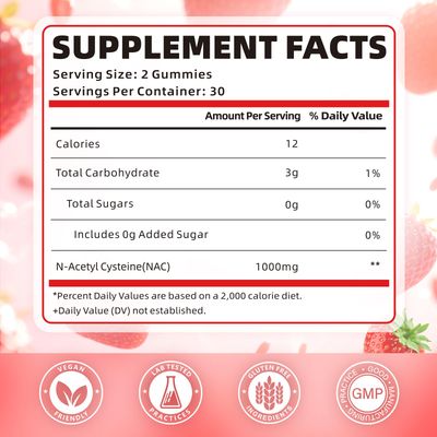 softbear 2 Pack NAC Gummies for Kids &amp; Adults, NAC Supplement 1000mg N Acetyl Cysteine Supports Lung &amp; Liver Health, Antioxidants &amp; Immune System, Strawberry Flavor 120 Count