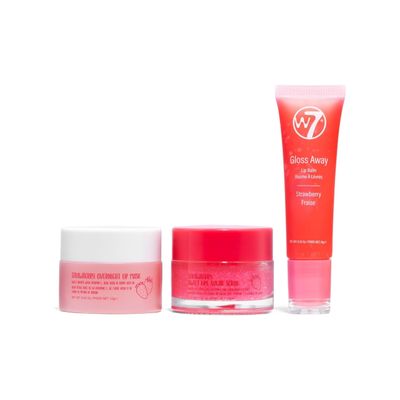 W7 Sweet Dreams Lip Care Trio - 3 Piece Gift Set - Overnight Lip Mask, Lip Balm &amp; Lip Scrub - Strawberry