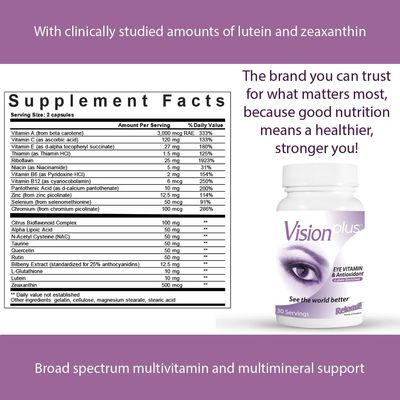 Reload! Vision Plus Eye Health Supplement - Lutein, Zeaxanthin, Bilberry, Vitamin A - 60 Capsules