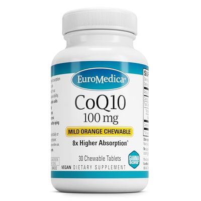 Euromedica CoQ10 100 mg - Cellular Energy Support Supplement - Higher Absorption CoQ10 Chewable Supplement - Nutritional Supplement to Aid Healthy Aging &amp; Brain Health - 30 Chewable Tablets