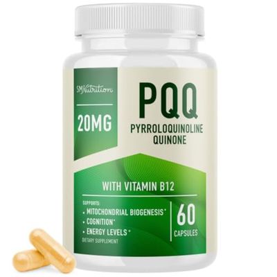 PQQ Supplement 20mg | Mitochondrial Biogenesis &amp; Energy Optimizer With CoQ10 &amp; Vitamin B12 | Supports Brain Health &amp; Mitochondria Production | Ultra PQQ Formula | Vegan, Gluten-Free | 60 Capsules