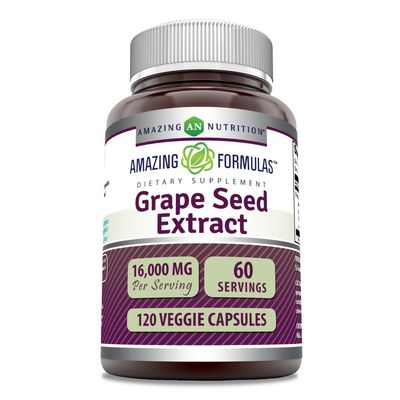 Amazing Formulas Grapeseed Extract 16000mg Per Serving Veggie Capsules Supplement | 20:1 Extract | Non-GMO | Gluten Free | Made in USA (120 Count)
