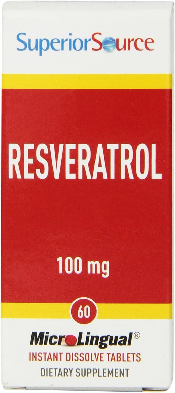 Superior Source Resveratrol 100 mg - Dietary Supplement for Healthy Aging - Supports Brain &amp; Heart Health - Non-GMO &amp; Gluten-Free - 60 MicroLingual Instant-Dissolve Tablets