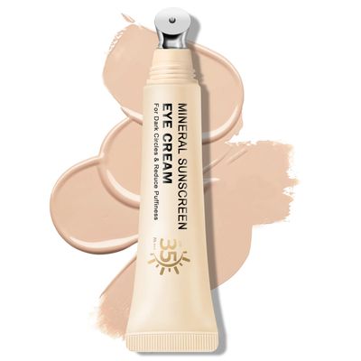 QIUFSSE Mineral Sunscreen Eye Cream,3-in-1 Under Eye Cream,for Puffiness and Bags Under Eyes,Dark Circle and Wrinkles,Anti Aging,Under Eye Brightener and Concealer,SPF 35 Light