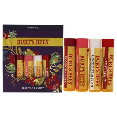 Burts Bees Holiday Gift, 4 Lip Balm Stocking Stuffer Products, Beeswax Fruit Set - Pomegranate, Sweet Mandarin, Coconut and Pear &amp; Watermelon (Old Version)
