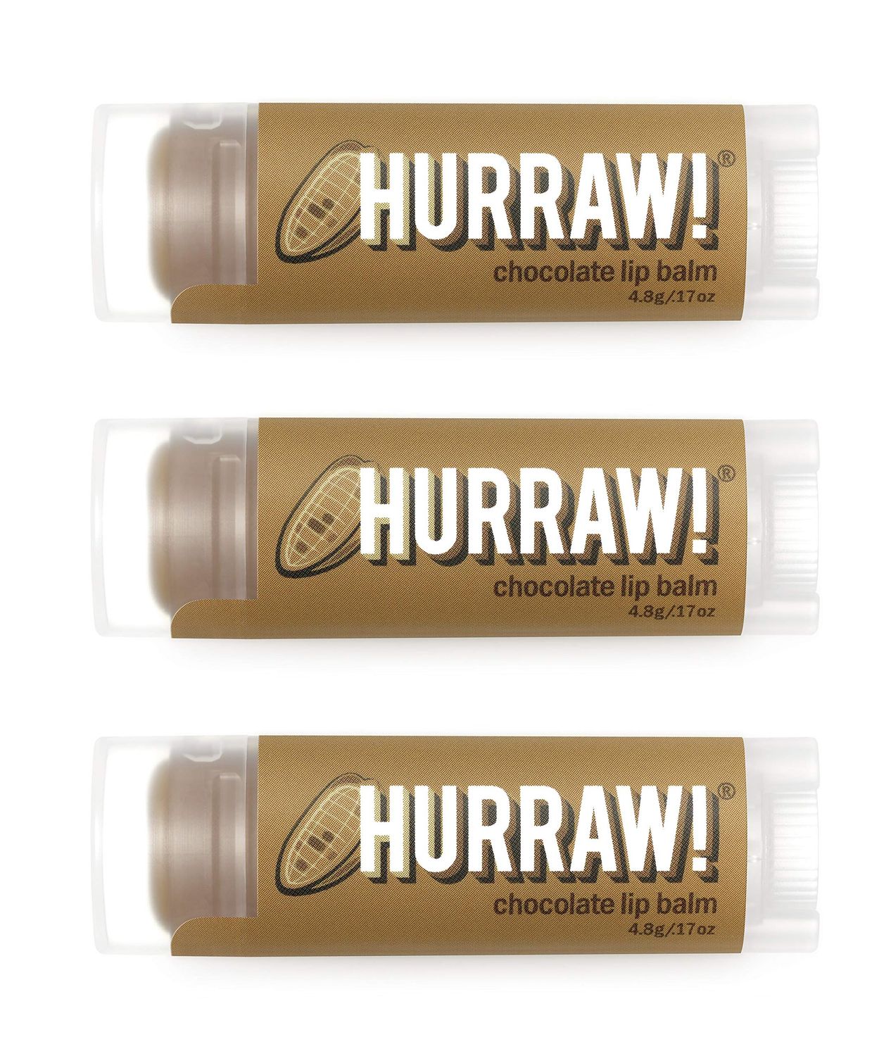 Hurraw! Chocolate Lip Balm, 3 Pack: Organic, Certified Vegan, Cruelty and Gluten Free. Non-GMO, 100 Natural Ingredients. Bee, Shea, Soy and Palm Free. Made in USA
