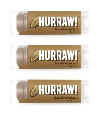 Hurraw! Chocolate Lip Balm, 3 Pack: Organic, Certified Vegan, Cruelty and Gluten Free. Non-GMO, 100 Natural Ingredients. Bee, Shea, Soy and Palm Free. Made in USA