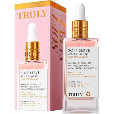 Truly Beauty Soft Serve After Shave Oil | Hydrating Treatment for Ingrowns &amp; Irritation | Peptides, Hyaluronic Acid &amp; Strawberry Extract | Soothes &amp; Smooths Skin | Strawberry Vanilla Scent (3.1 Fl Oz)