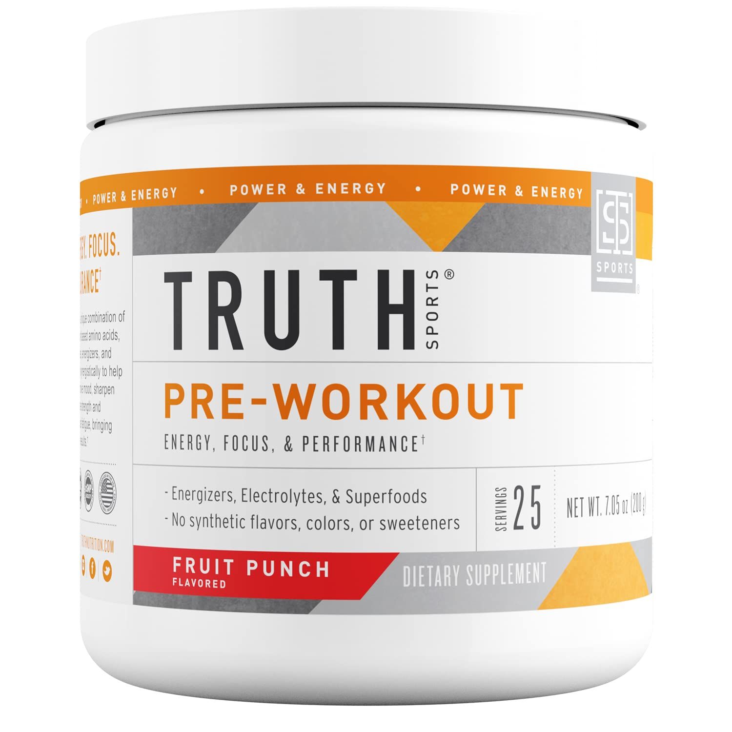 Truth Nutrition Pre Workout Powder - Natural PreWorkout for Men &amp; Women, Vegan BCAA Amino Energy Powder, Keto Friendly - No Artificial Flavors, Sweetners or Dyes (Fruit Punch)