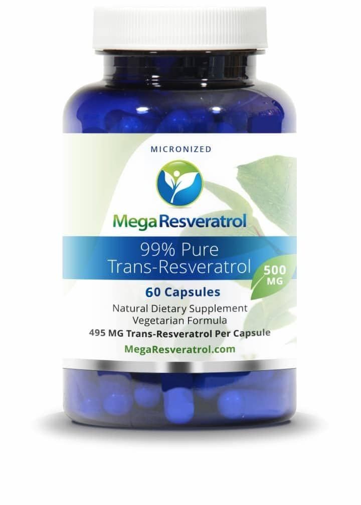 Mega Resveratrol, Pharmaceutical Grade,99 Pure, Isolate, Micronized Trans-Resveratrol, 60 Veggie Caps, 500mg per Capsule. Purity Certified. Absolutely NO Toxic inactive Ingredients Added.