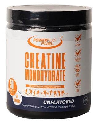 POWER PLAY FUEL CREATINE Monohydrate Powder - Supports Energy, Brain &amp; Muscle Health, and Recovery for Men &amp; Women - Gluten &amp; GMO Free, Soy Free, Sport Certified - Unflavored, 250 G, 50 Servings
